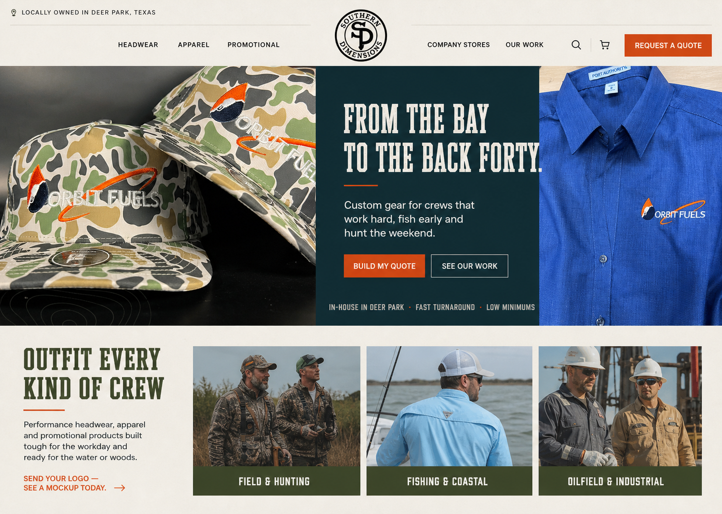 Bay and Brush Shopify website concept for Southern Dimensions