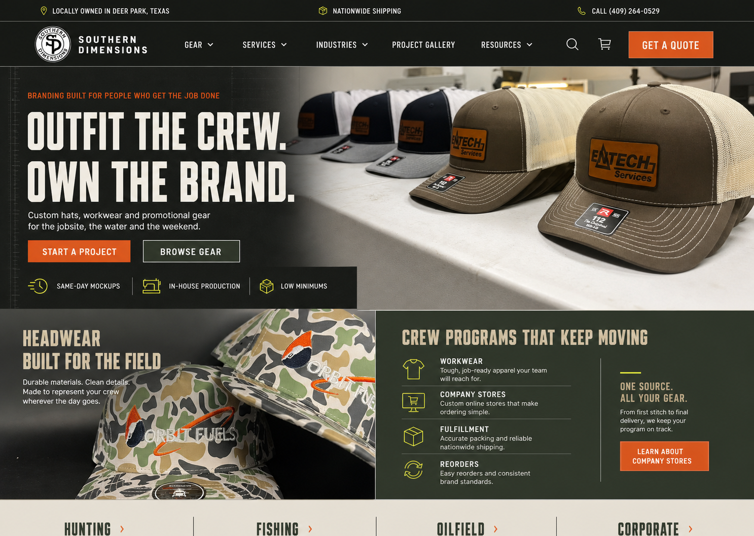 Working Wild Shopify website concept for Southern Dimensions