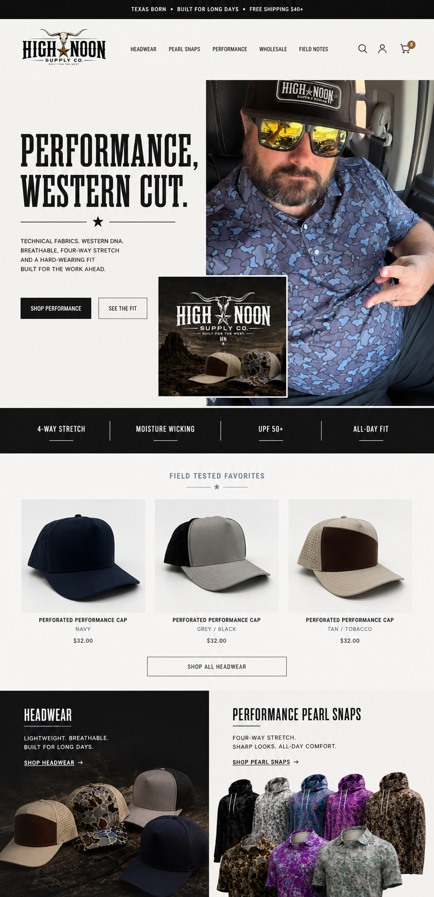 The Performance Line ecommerce website concept for High Noon Supply Co.